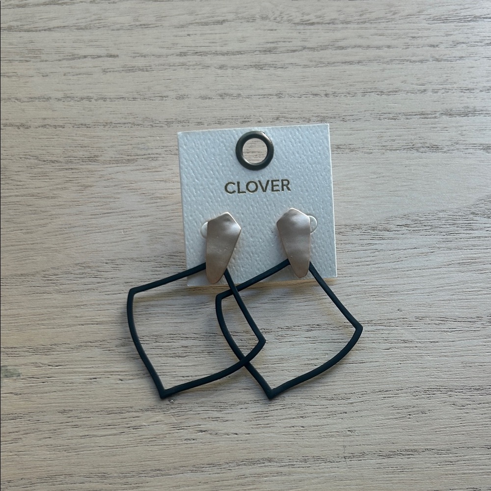 Clover Matte Silver and Black Geometric Drop Earrings